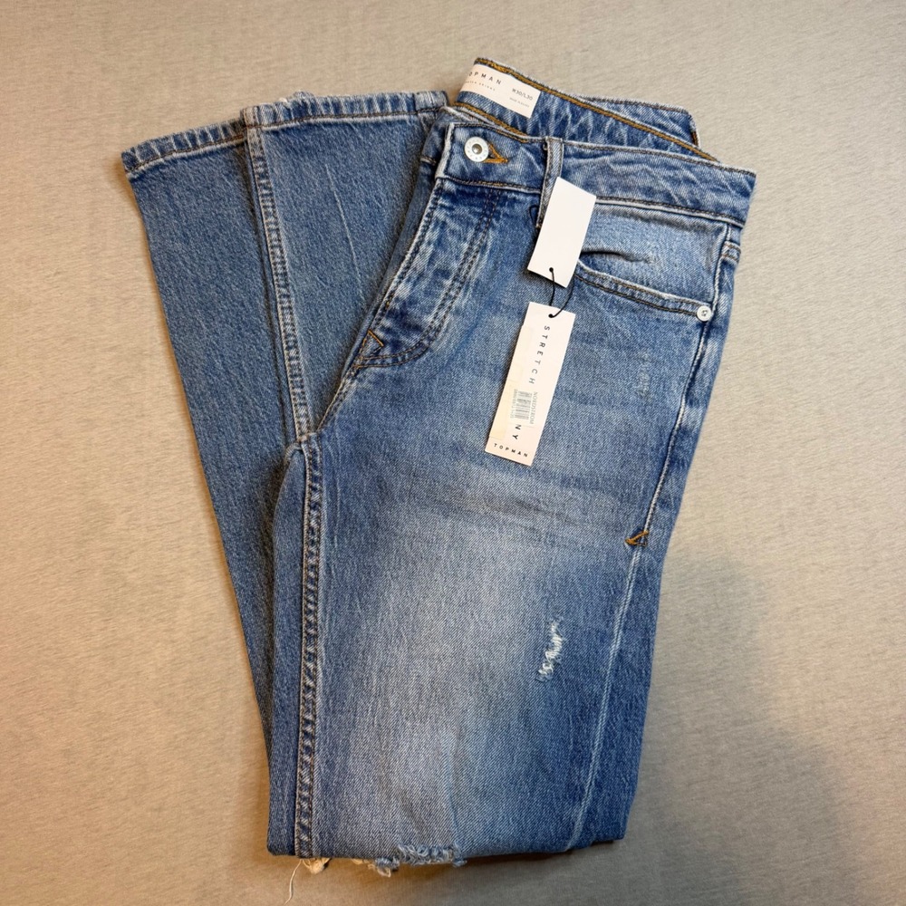 NEW Topman Mens Stretch Skinny Distressed Light Wash Blue Jeans W30 L30